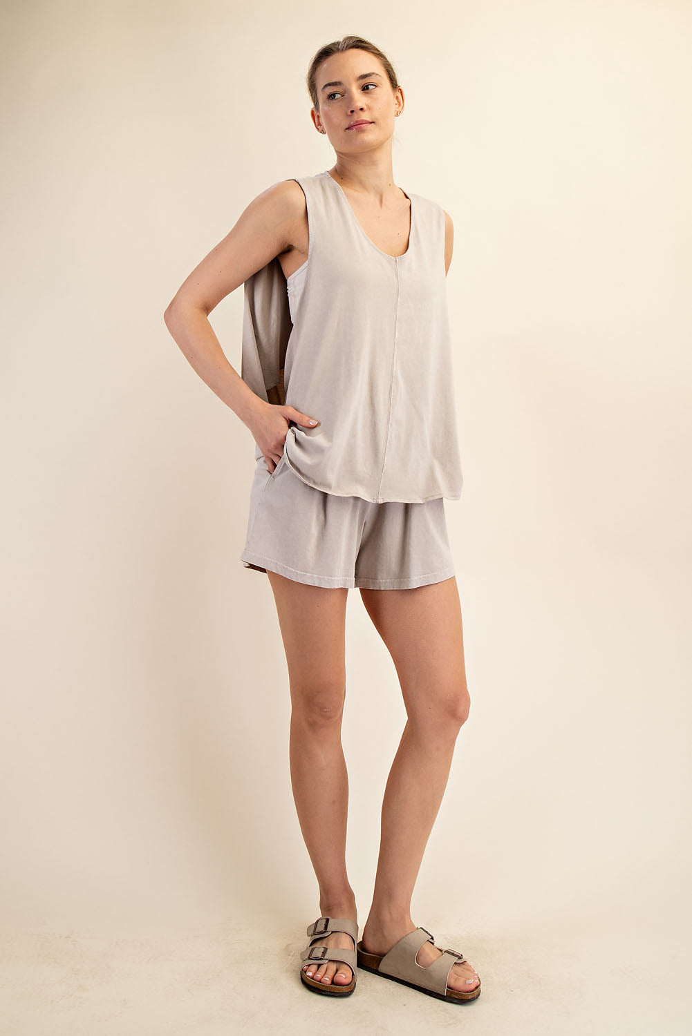 Just In Tme Mineral Washed Tank Top And Shorts Set