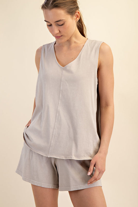 Just In Tme Mineral Washed Tank Top And Shorts Set