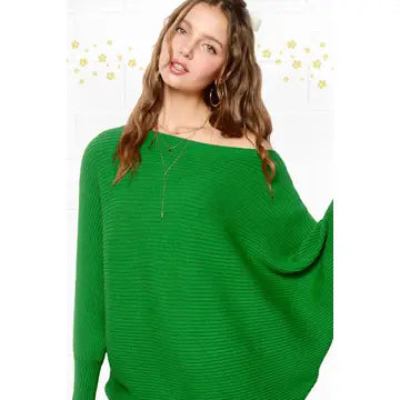 Slouchy Fit Bubble Sleeve Boat Neck Sweater