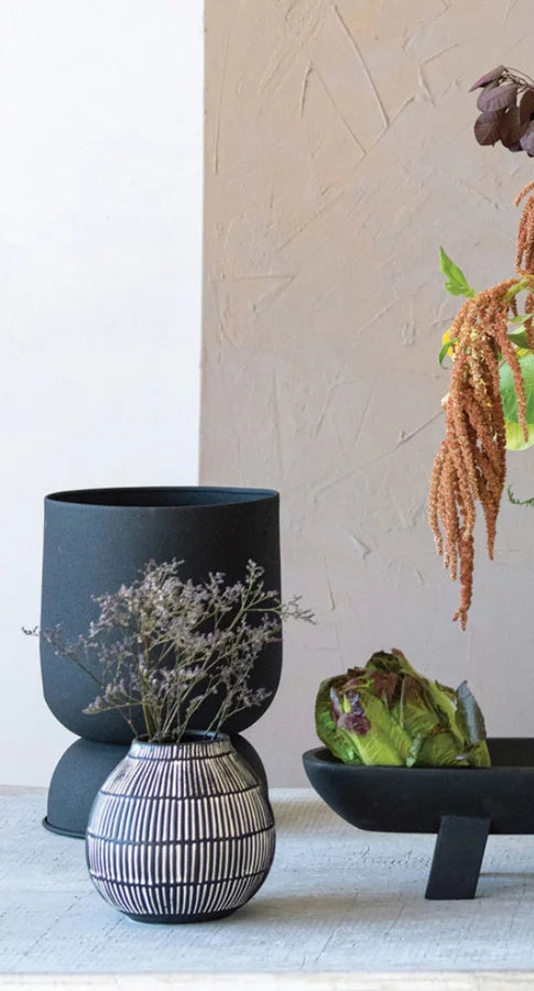 Textured Metal Footed Planter/Vase