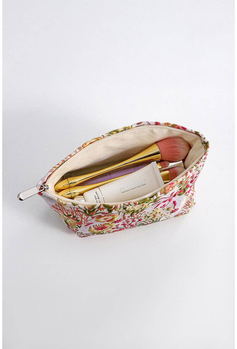 Vintage Floral Jacquard Portable Makeup Bag