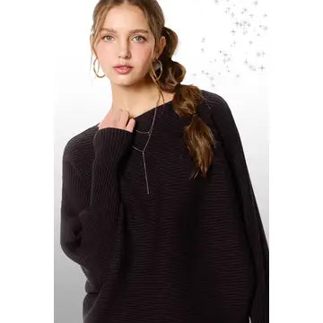 Slouchy Fit Bubble Sleeve Boat Neck Sweater
