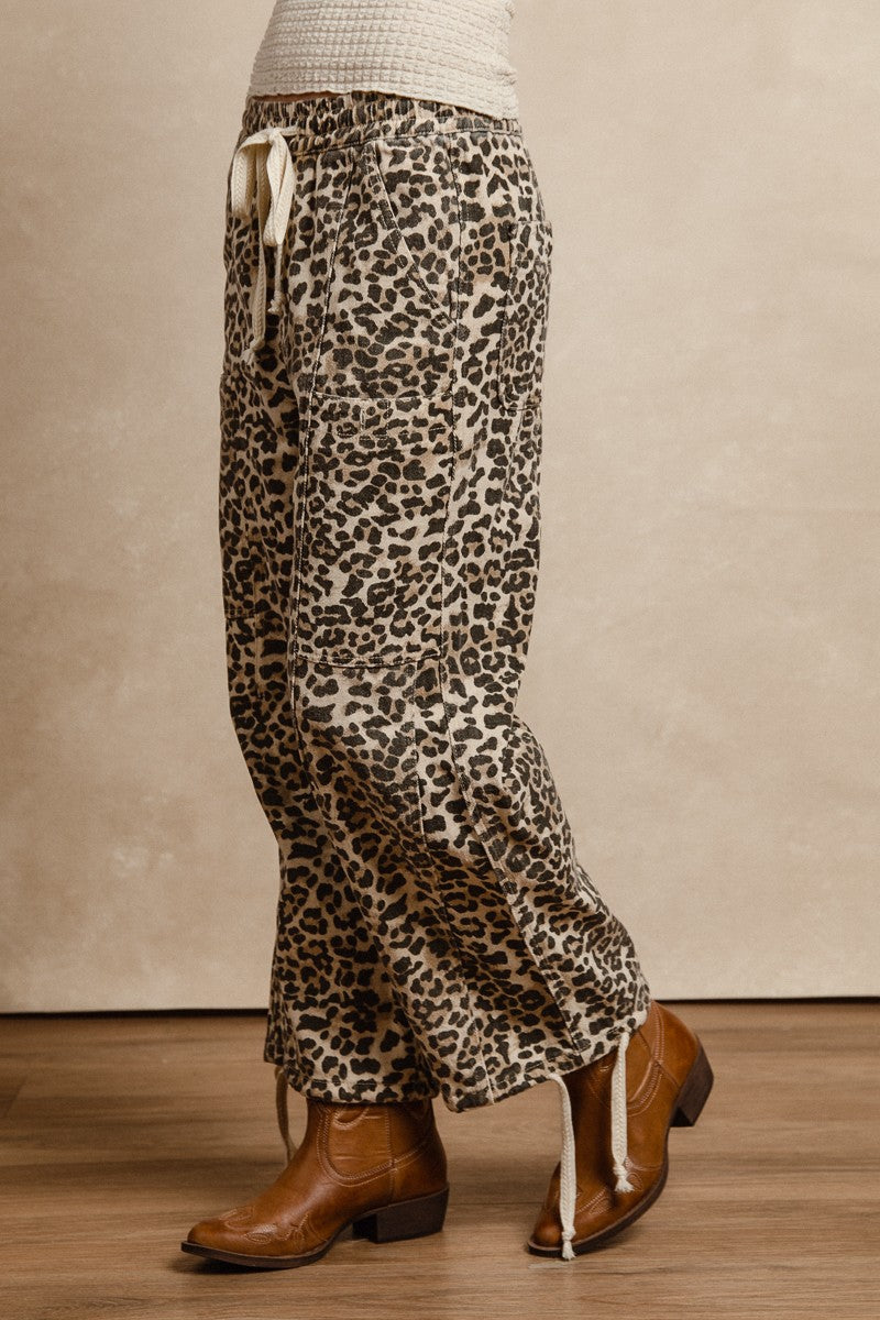 Leopard Print Drawstring Pants
