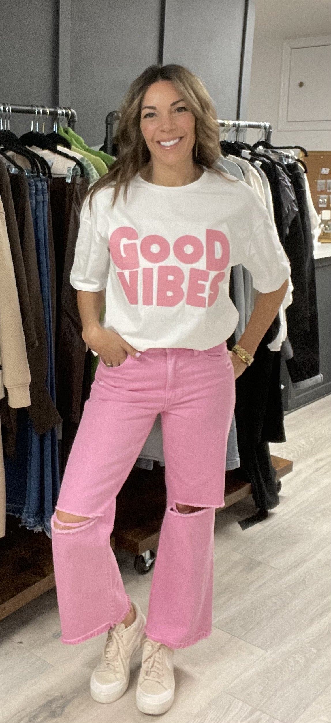 High Rise Slim Straight Pink Jeans