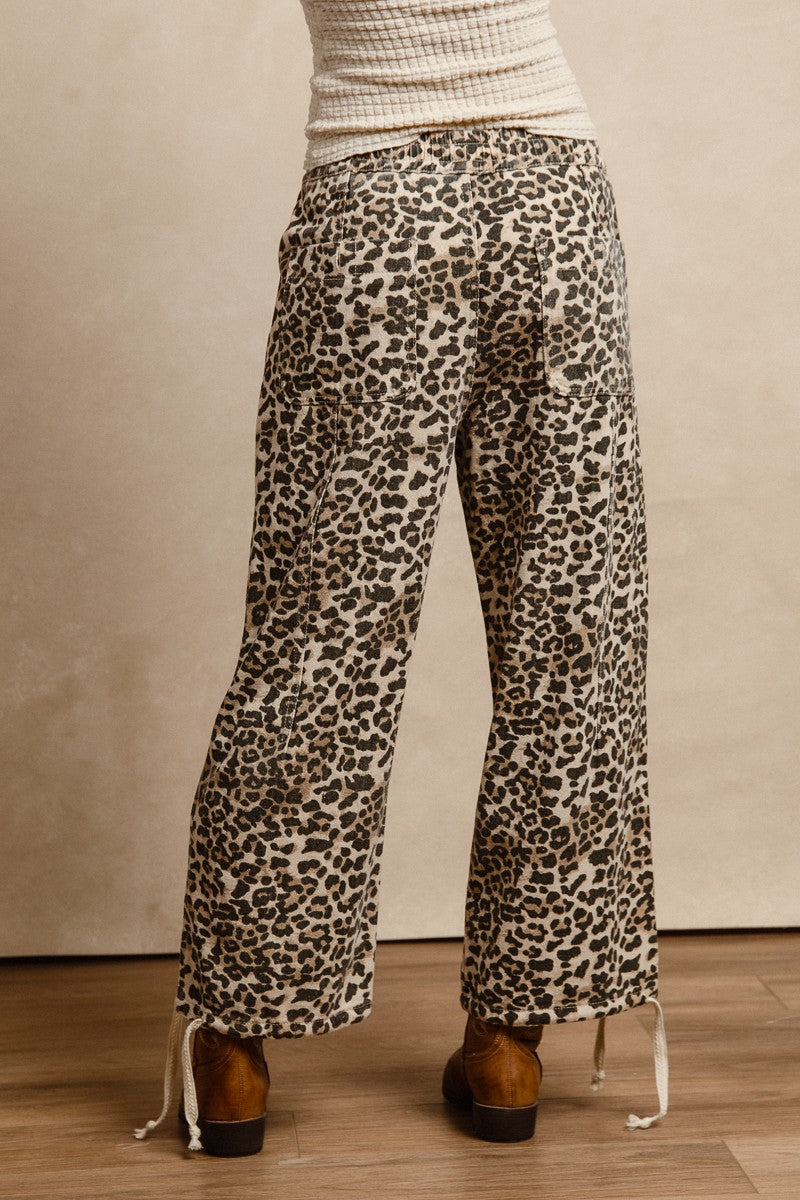 Leopard Print Drawstring Pants