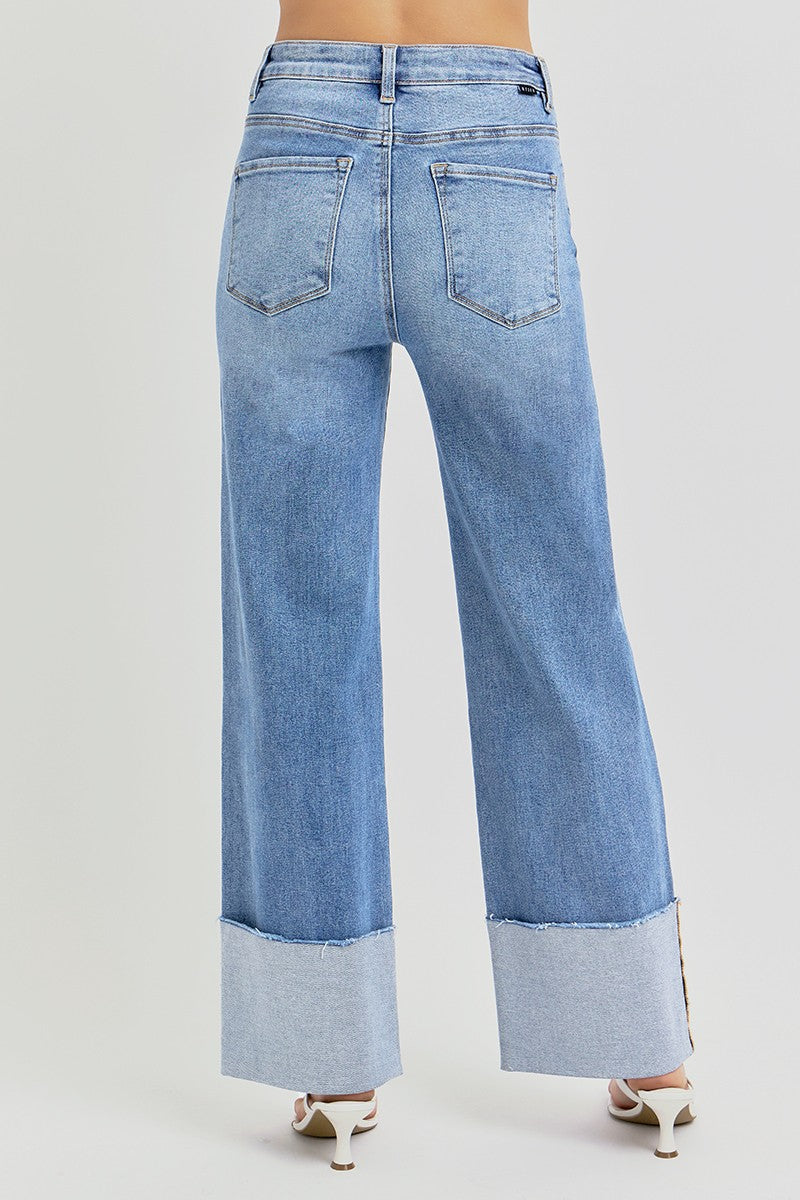 Risen High Rise Ankle Wide Cuffed Jeans