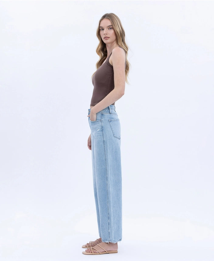 VERVET Super High Rise Light Wash Crop Barrel Leg Jeans