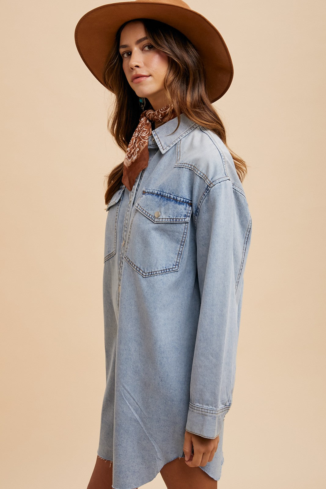 Comfort Stretch Denim Button Down Shirt Dress