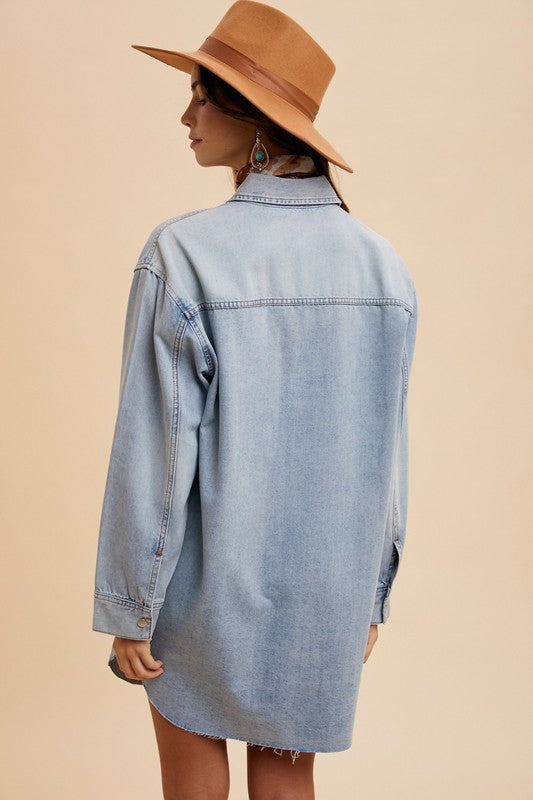 Comfort Stretch Denim Button Down Shirt Dress