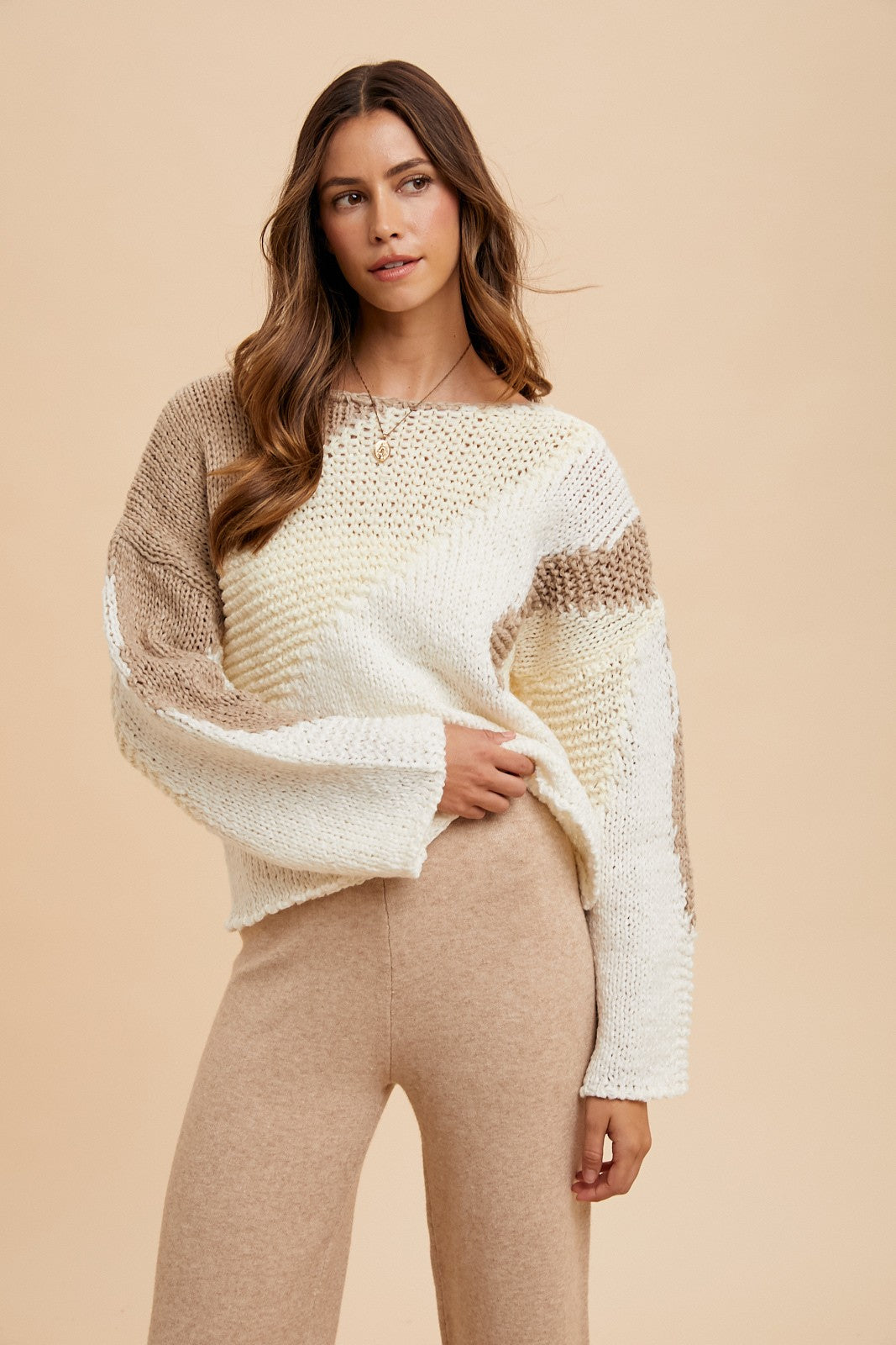 Color Block Chunky Sweater Top