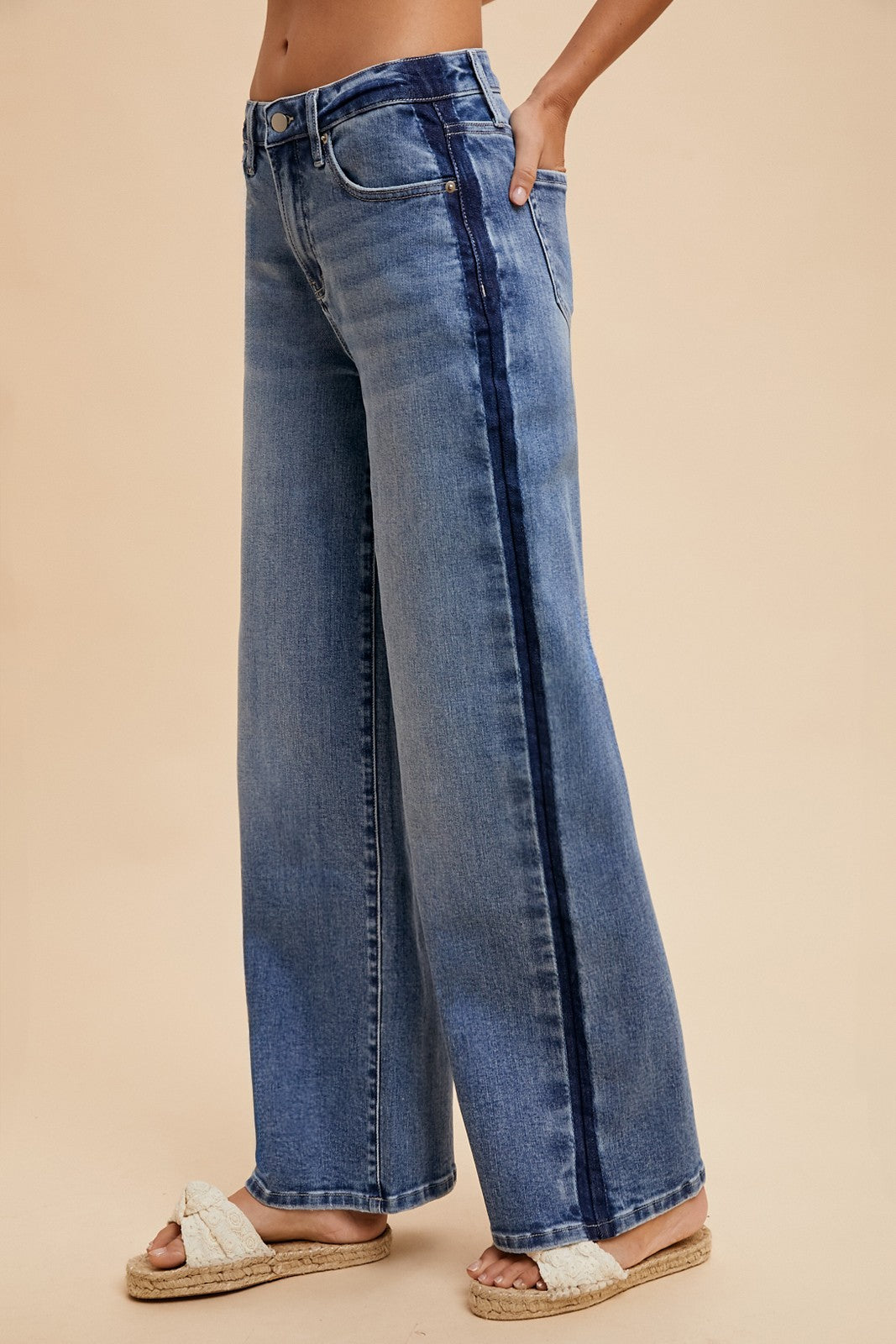 AnnieWear Side Stripe Baggy Straight Leg Jean