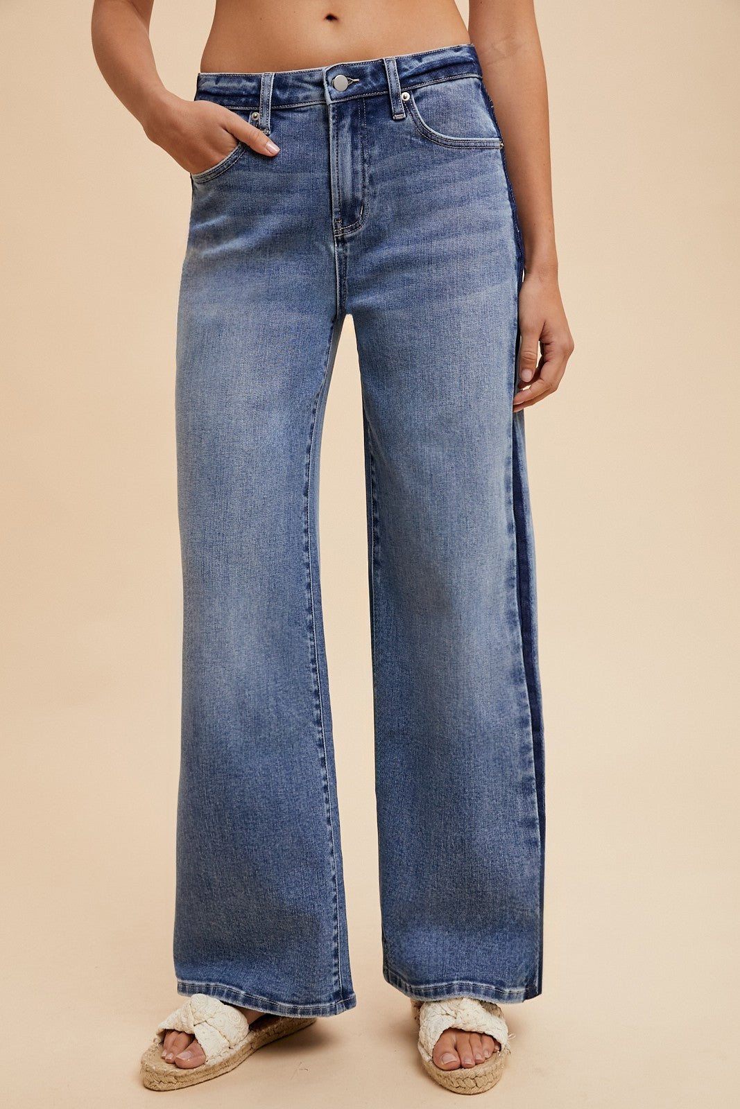 AnnieWear Side Stripe Baggy Straight Leg Jean