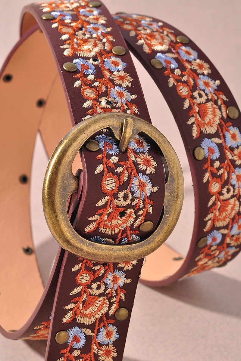 Tonal Boho Floral Embroidered Organic Belt
