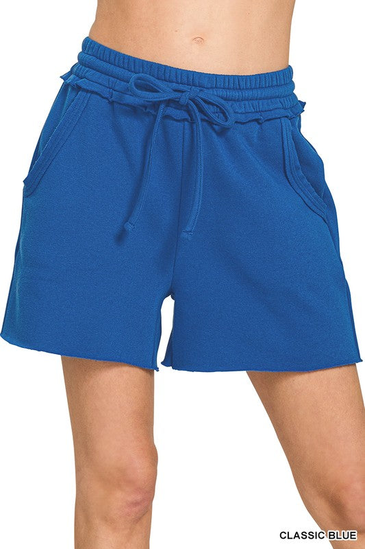 Fleece Raw Hem Shorts With Draw String