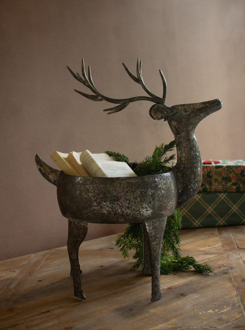 Rustic Metal Reindeer Planter