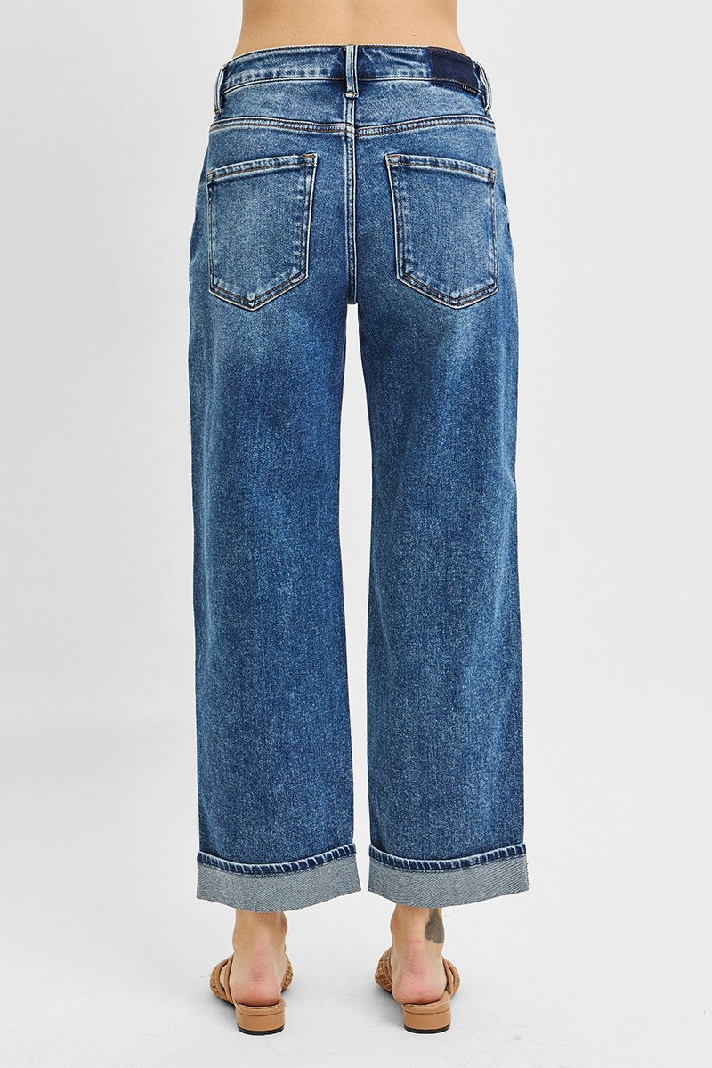 Mid Rise Ankle Boyfriend Turn Up Cuffed Jeans