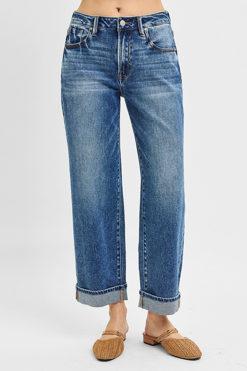 Mid Rise Ankle Boyfriend Turn Up Cuffed Jeans