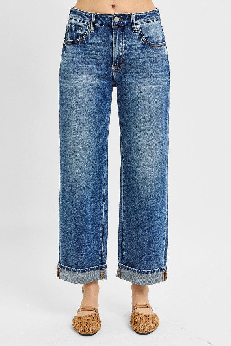 Mid Rise Ankle Boyfriend Turn Up Cuffed Jeans