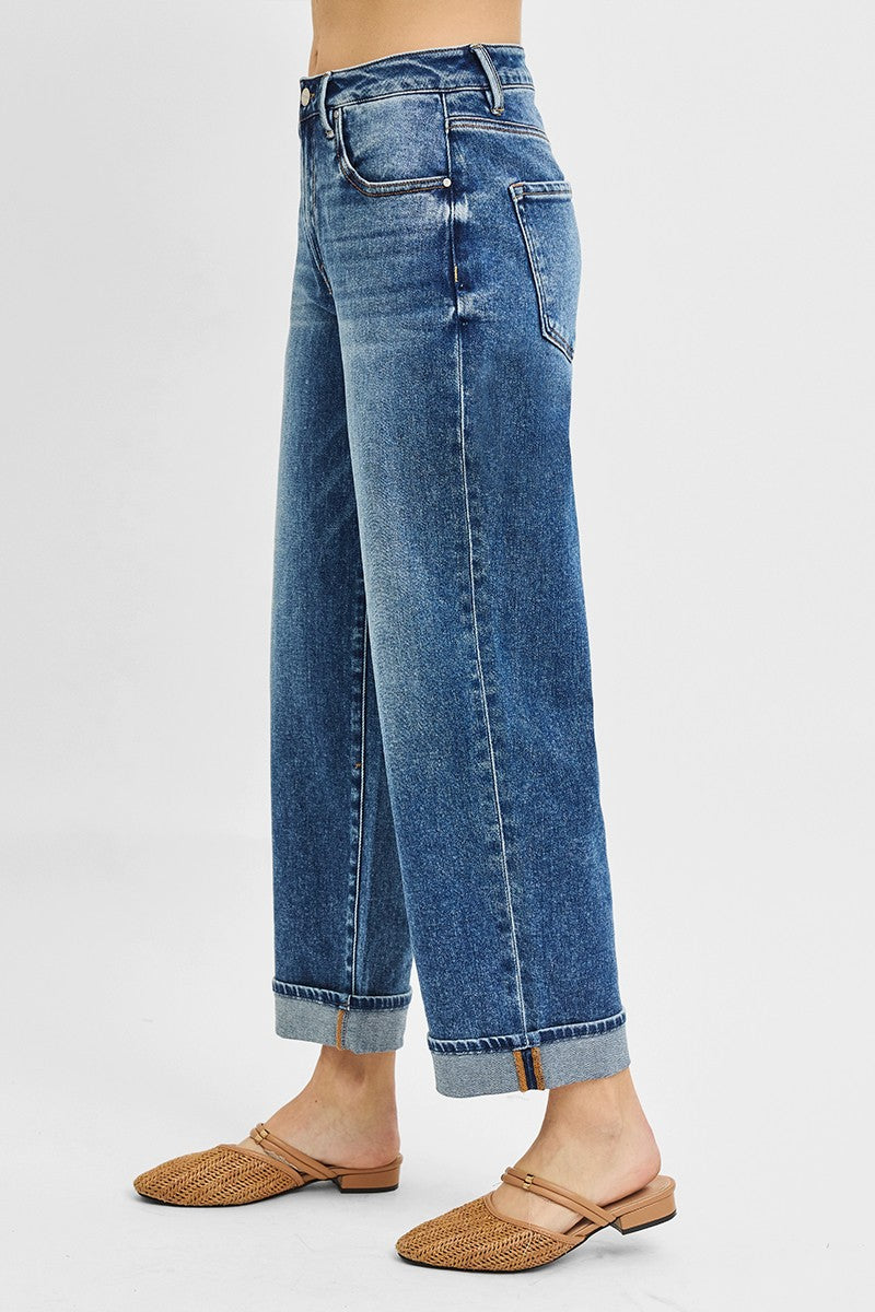 Mid Rise Ankle Boyfriend Turn Up Cuffed Jeans