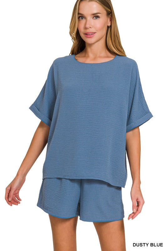 Blue Skies Woven Top & Shorts Set