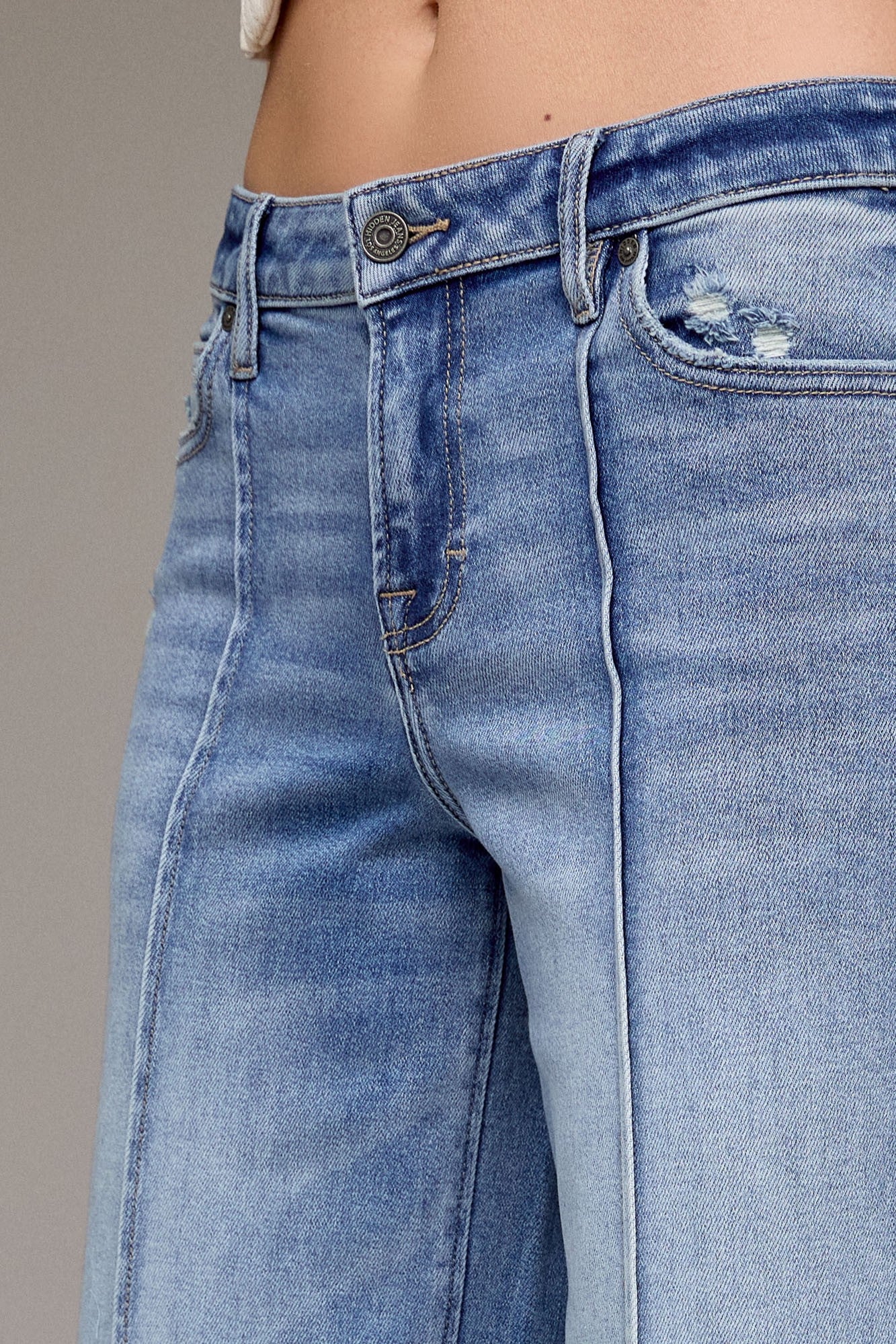 Hidden Jeans Pintuck Mid Rise Cuffed Wide Leg