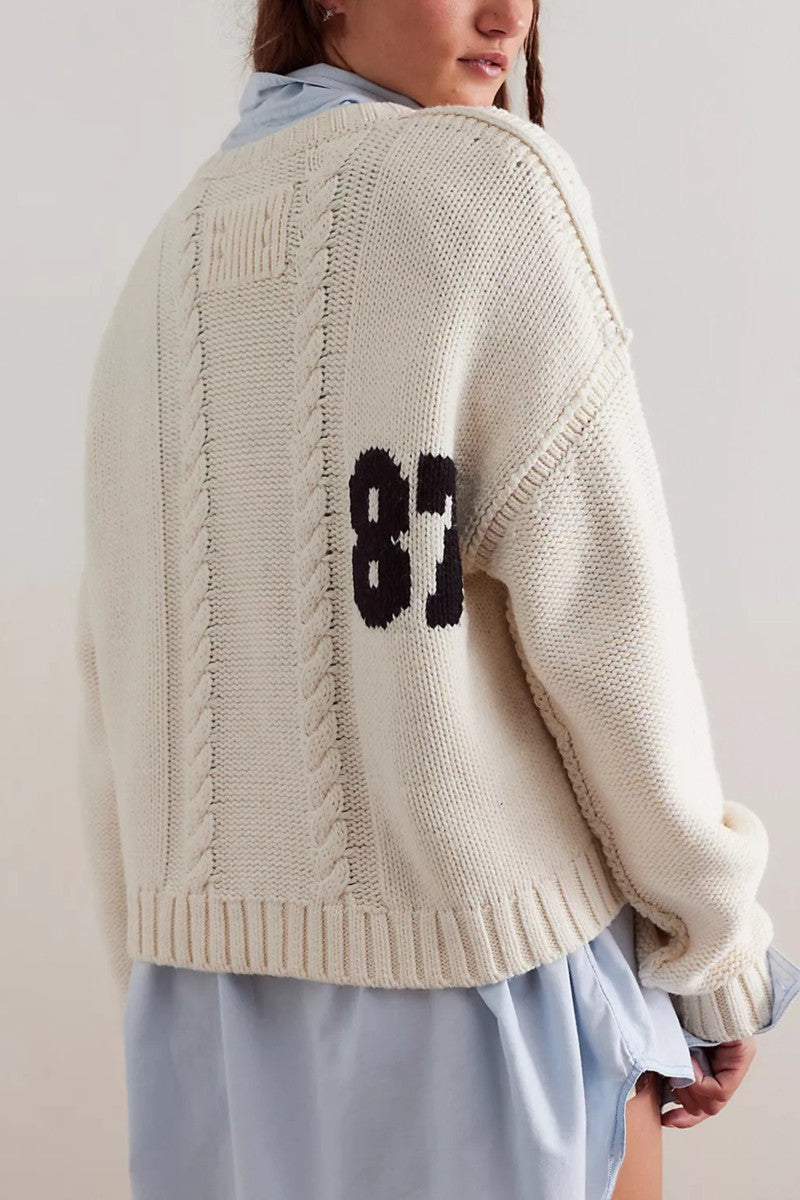 87 Embroidered Long Sleeve Knit Sweater Top