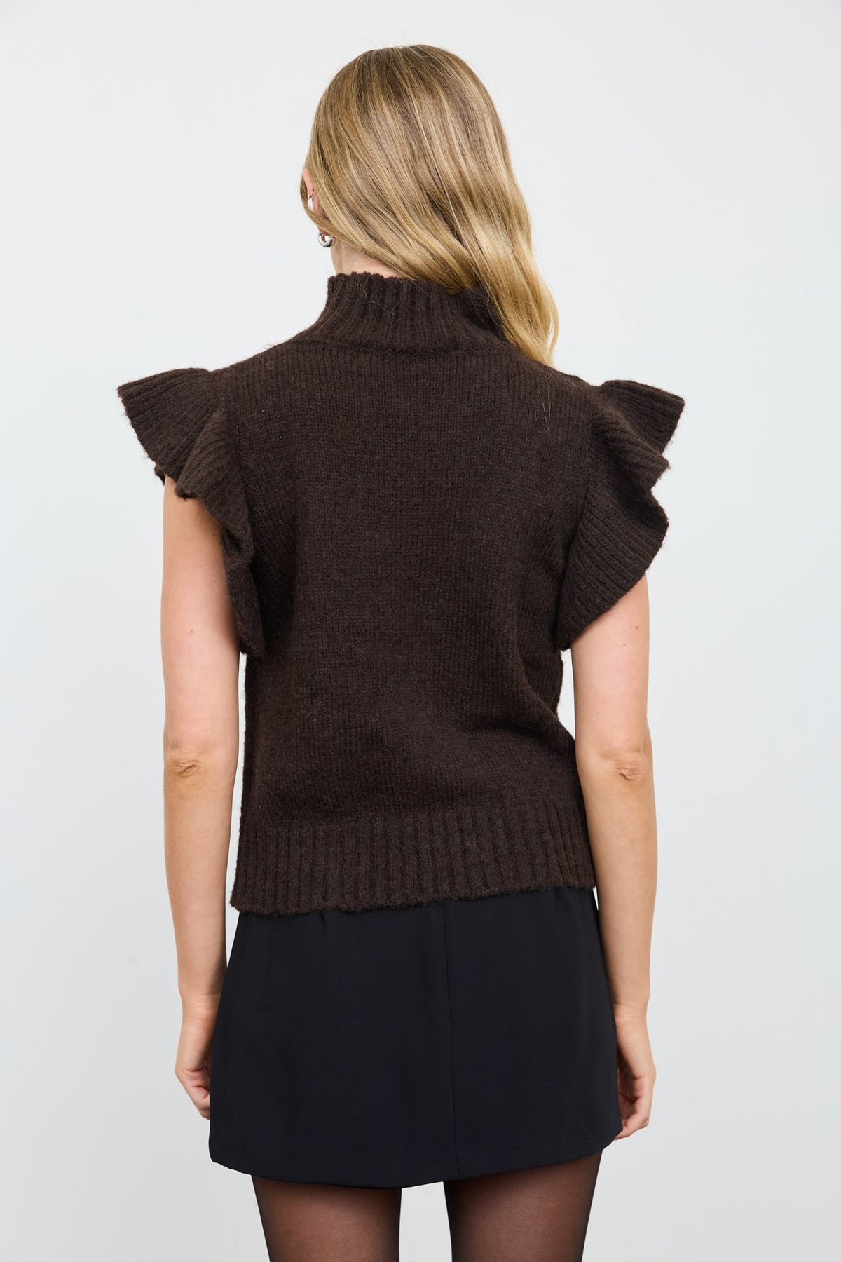 Ruffle Mock Neck Ribbed Sweater