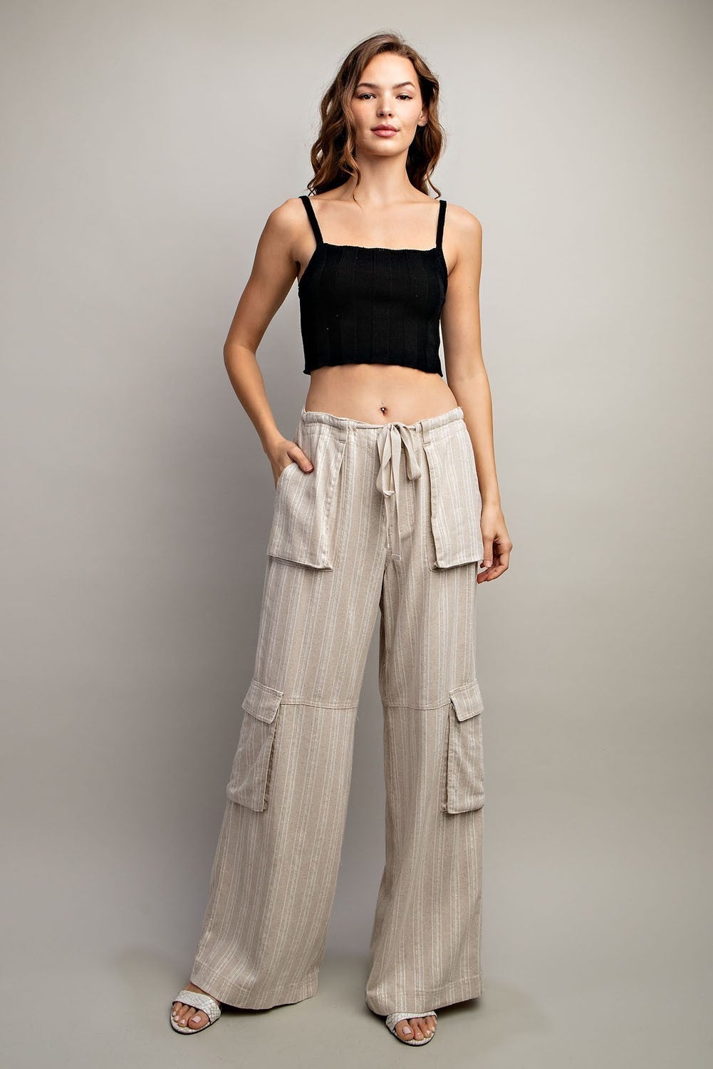 SOFT WASHED STRIPED DRAWSTRING PANTS