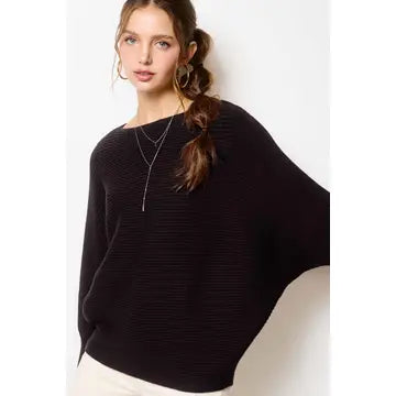Slouchy Fit Bubble Sleeve Boat Neck Sweater