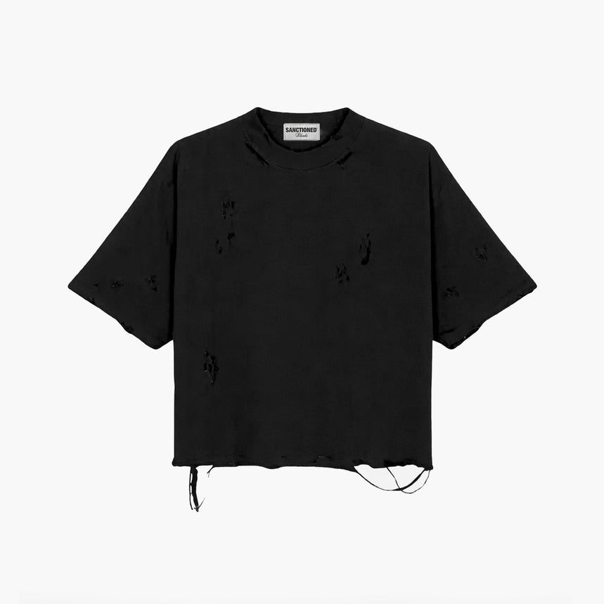 Distressed Boxy Black Tee
