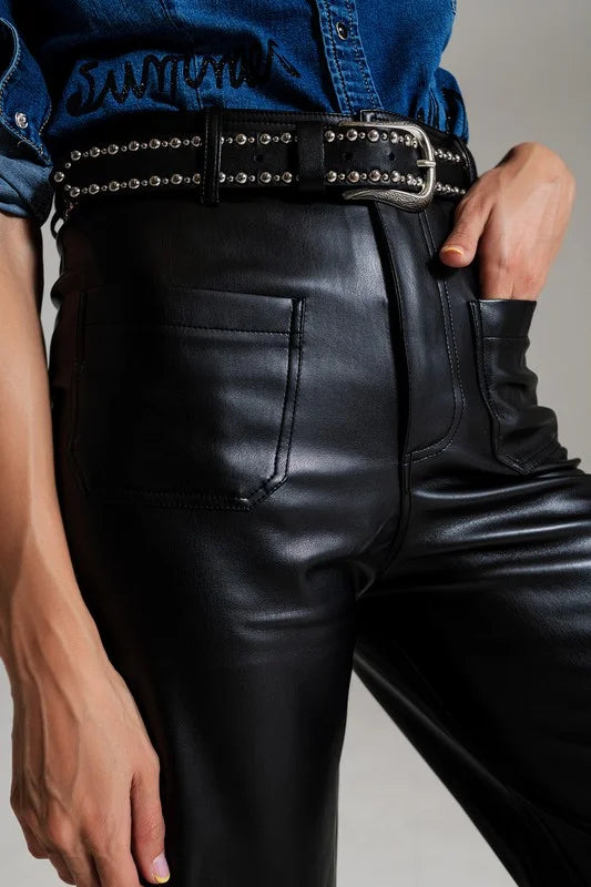 BLACK PALAZZO-STYLE FAUX LEATHER PANTS