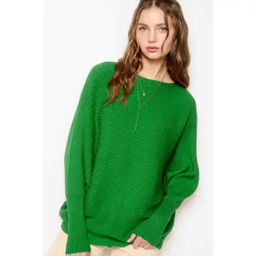 Slouchy Fit Bubble Sleeve Boat Neck Sweater