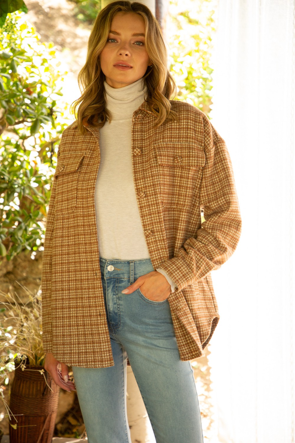 Miles Away Haundstooth Plaid Shacket