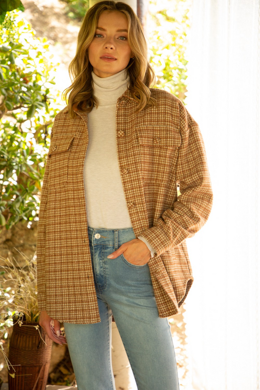 Miles Away Haundstooth Plaid Shacket
