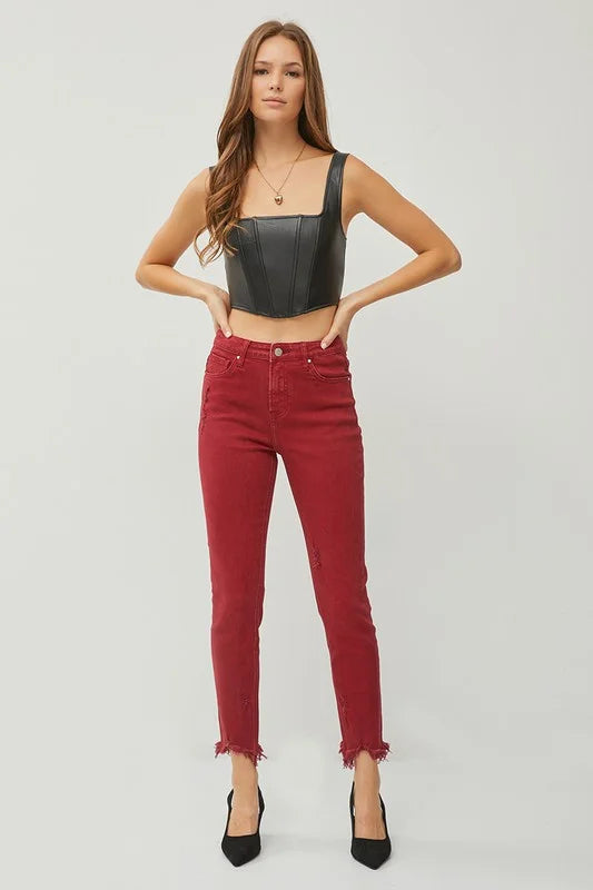 RISEN HIGH RISE FRAY HEM SKINNY JEANS