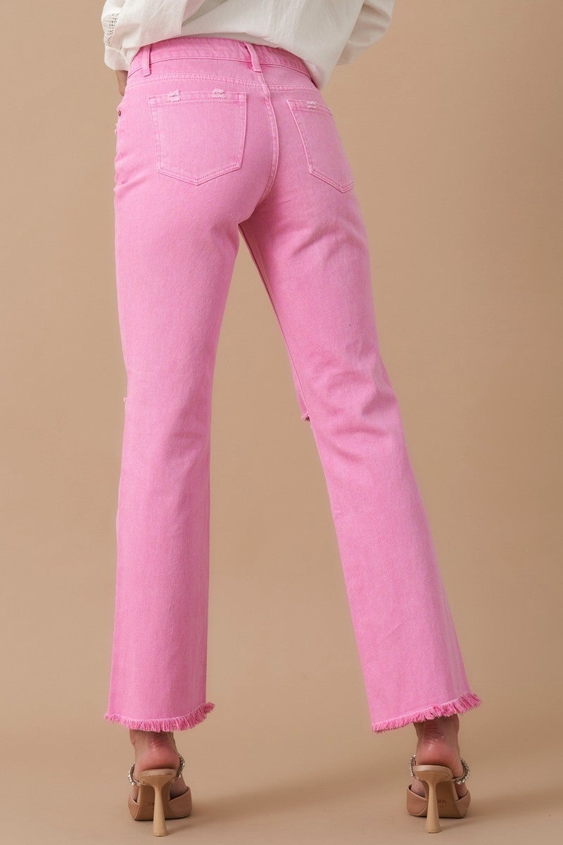 High Rise Slim Straight Pink Jeans