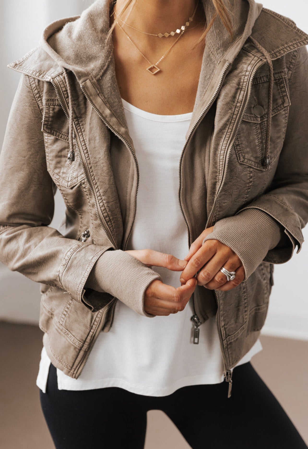 Vegan Leather Hooded Jacket