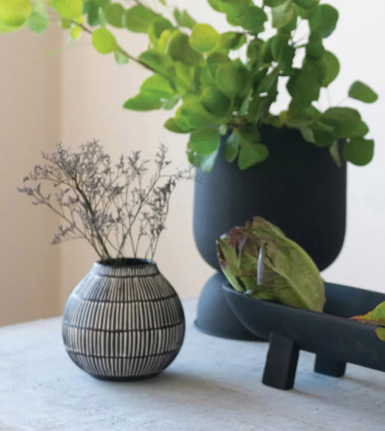 Textured Metal Footed Planter/Vase