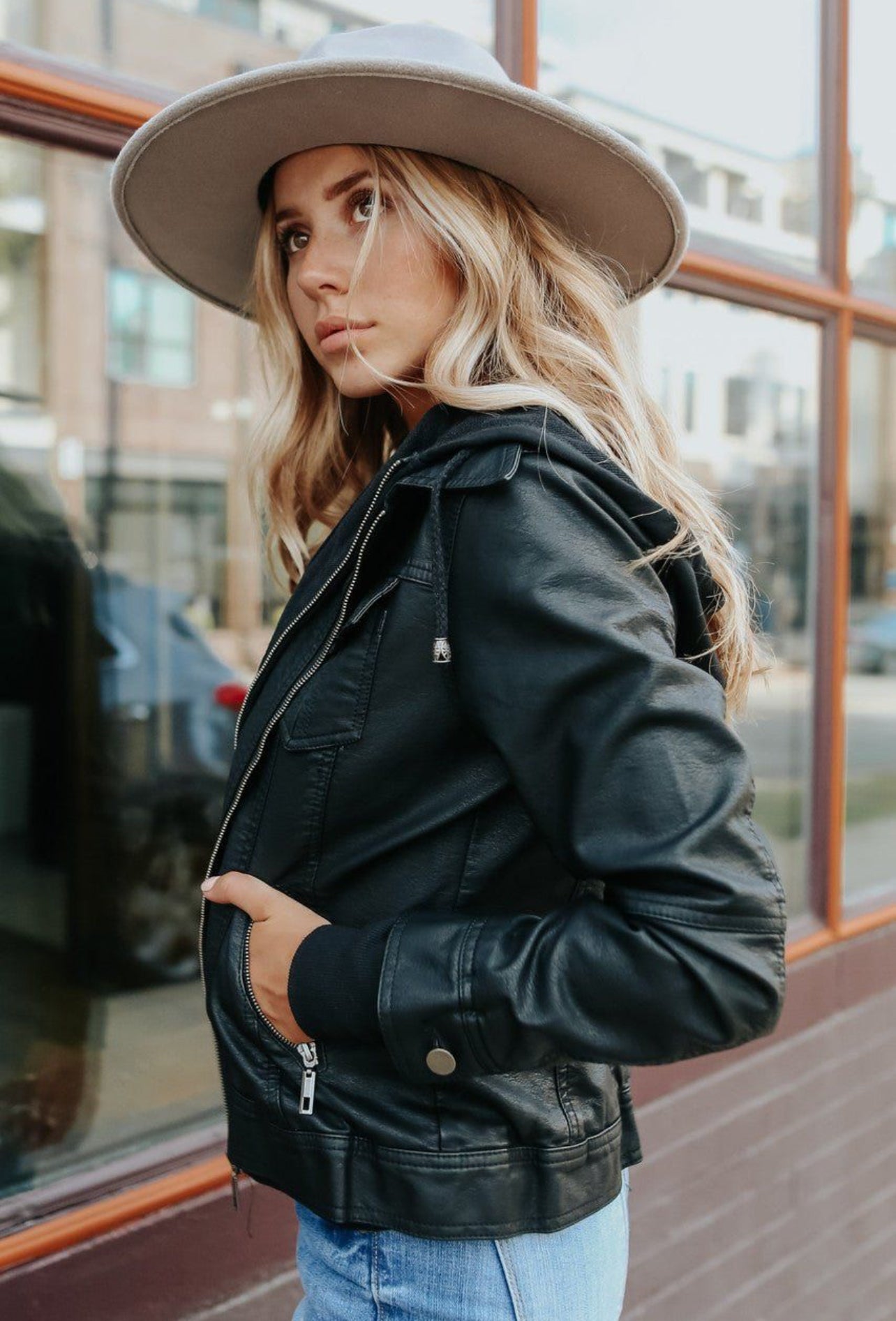 Vegan Leather Hooded Jacket