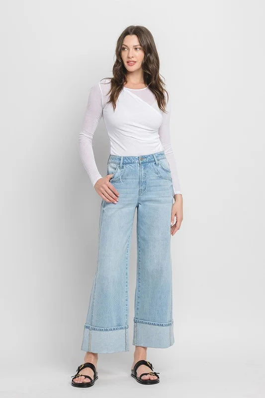 Vervet by Flying Monkey SUPER HIGH RISE CUFF BAGGY WIDE JEANS