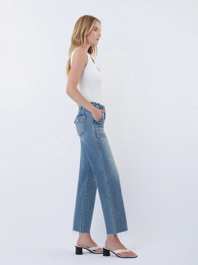 VERVET High Rise Patch Pocket Slim Wide Jeans
