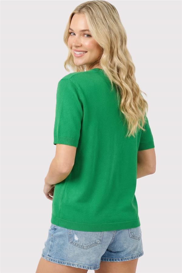 Crew Neck Half Sleeve Sweater Top Green