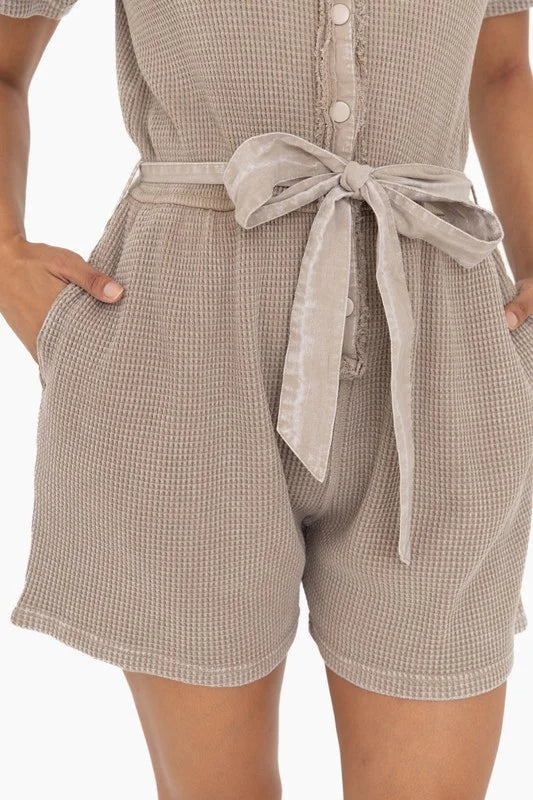 MonoB Mineral Wash Cotton Playsuit - SMALL LEFT