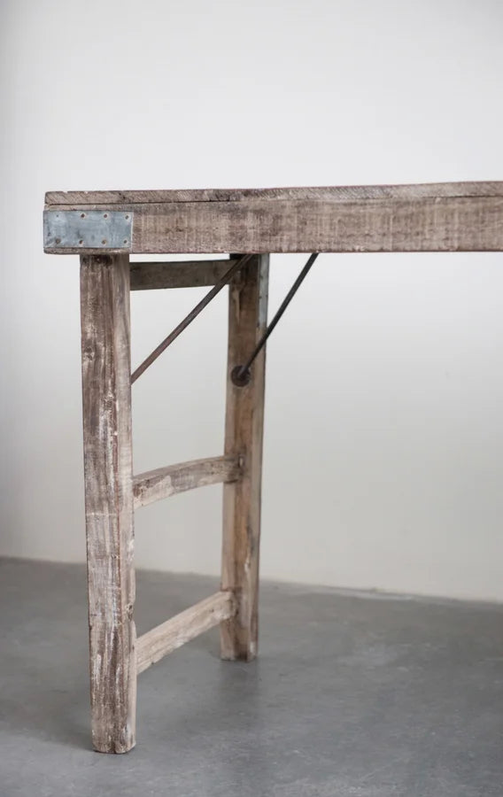 Reclaimed Wood Folding Table with Tin Patches