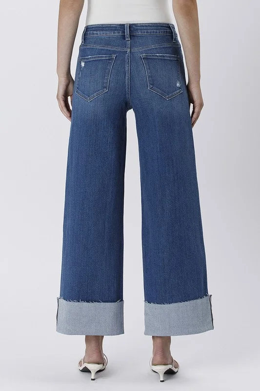 LOVERVET BY VERVET HIGH RISE CUFFED ANKLE WIDE LEG JEANS