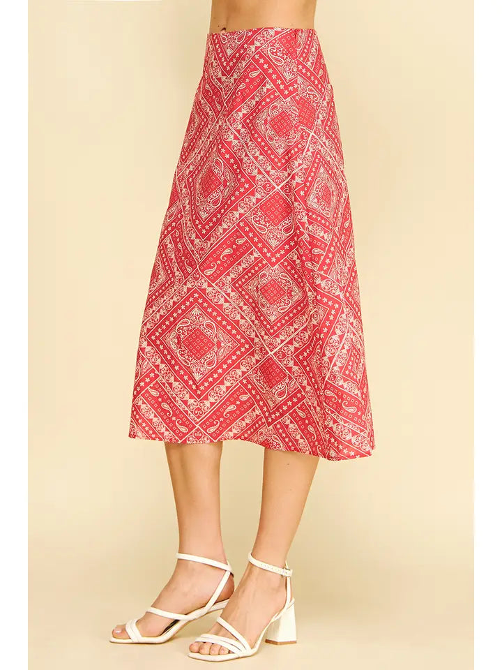 Bandana Print A-Line Midi Skirt