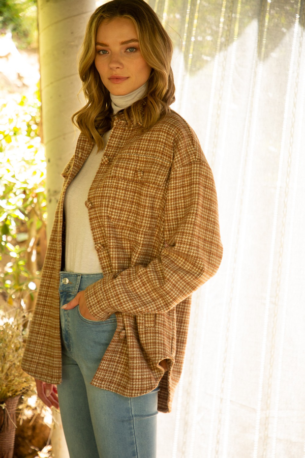 Miles Away Haundstooth Plaid Shacket