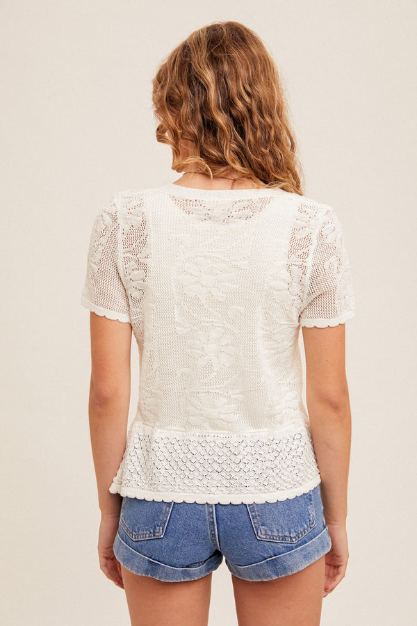 Cherish The Day V-Neck Pointelle Knit Top