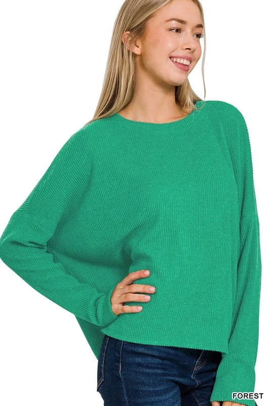 Ribbed Dolman Long Sleeve Top