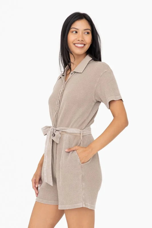 MonoB Mineral Wash Cotton Playsuit - SMALL LEFT